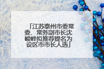 江苏泰州市委常委、常务副市长沈峻峰拟推荐提名为设区市市长人选